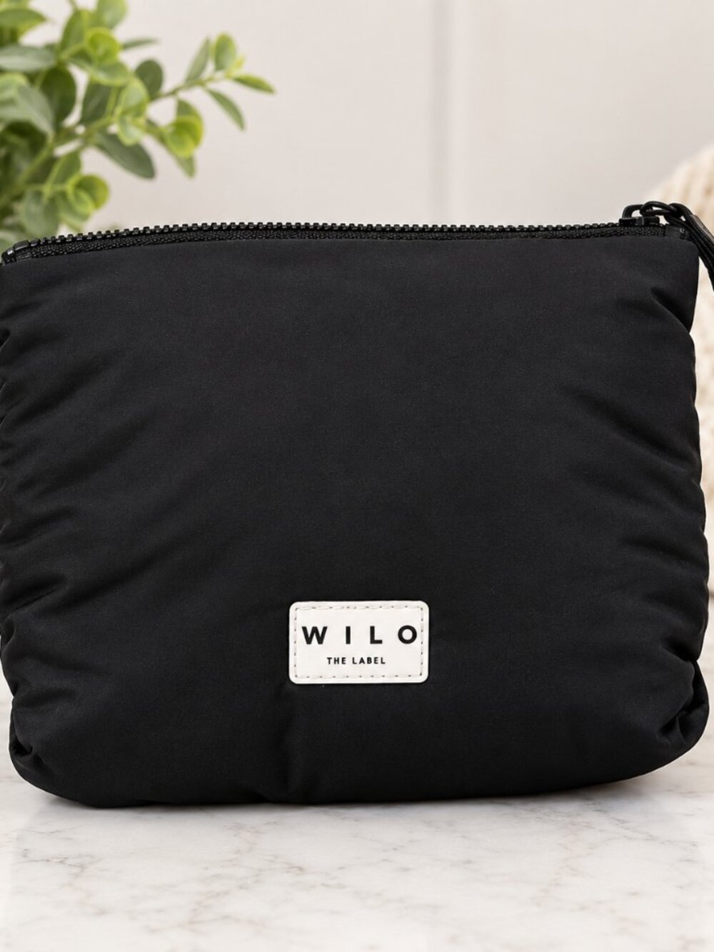 WILO The Label Black Puffer Wristlet Zip Pouch Clutch Bag